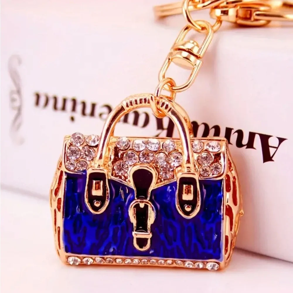 NWT rhinestone and enamel keychain purse charm